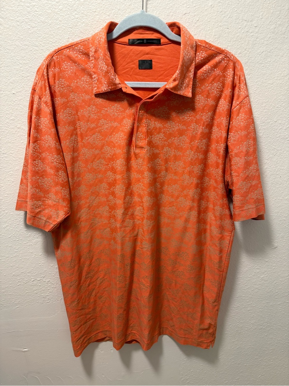Tiger Woods Men's Orange Floral Printed Pattern Short-Sleeve Polo Shirt Large
